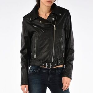 Diesel NWOT black leather belted jacket XS